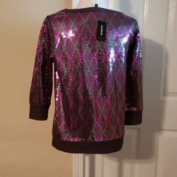 Express Crewneck Pullover Sweatshirt Sz-Sm Purple Multi Sequin - Picture 5 of 9